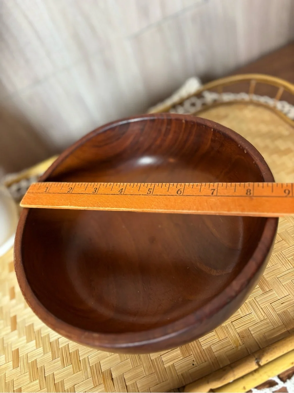 Vintage Mid-Century Modern Turned Teak Wooden Serving Bowl Handcrafted Decor